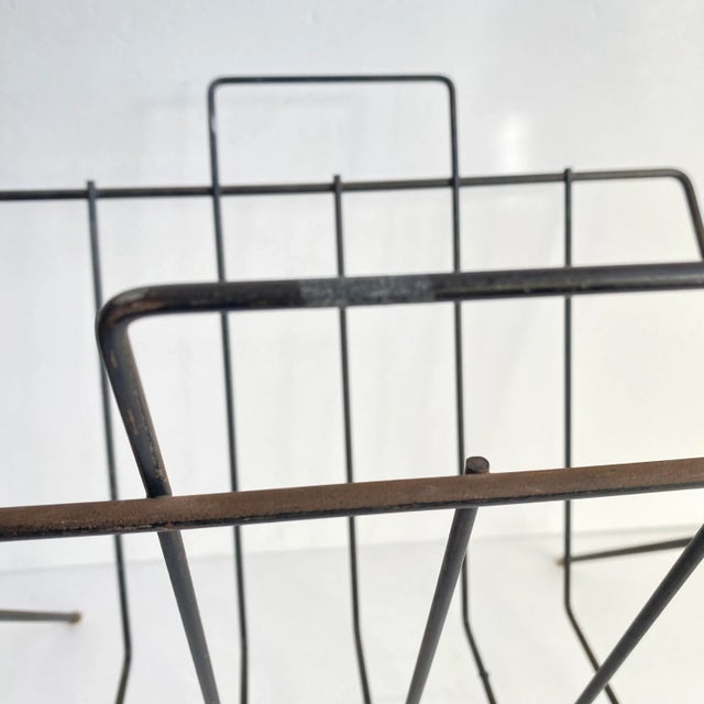 Mid Century Modern 1950s Magazine Rack Black Metal Holder For Sale - Image 9 of 9