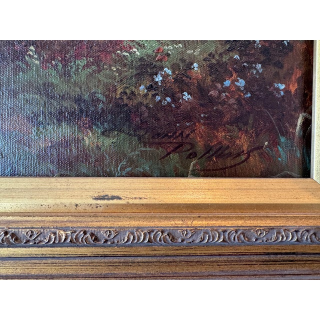 A serene, large-scale landscape oil on canvas signed by John Pollins (American, 20th century), a listed artist with...