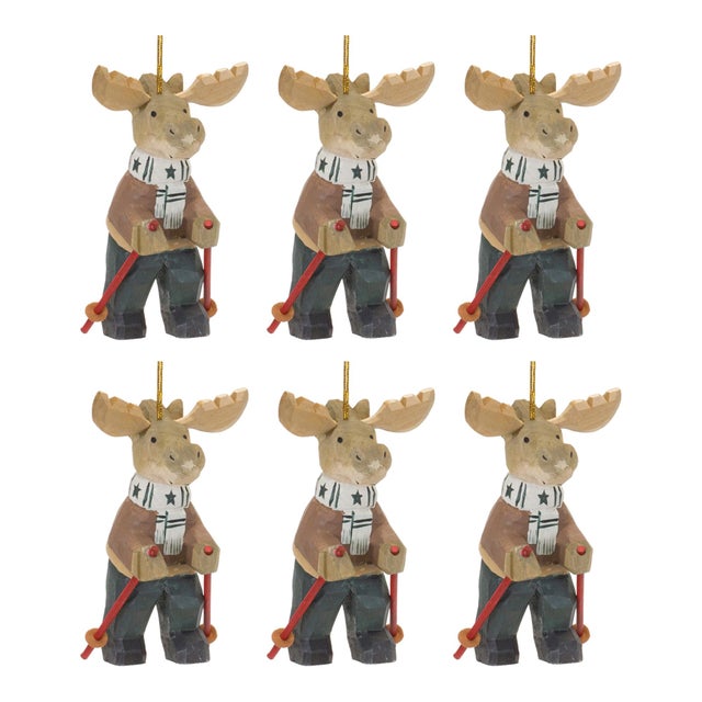 Contemporary Moose on Skis Ornament (Set of 6) For Sale - Image 3 of 3