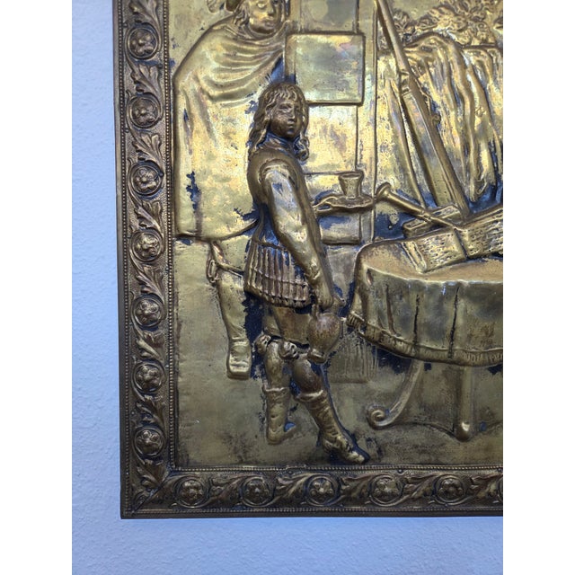Late 19th Century Antique Hammered Brass Dutch Golden Era Motif Wall Plaque For Sale - Image 5 of 10
