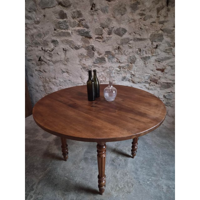 Antique French Round Walnut Dining Table, 1880s For Sale - Image 16 of 18