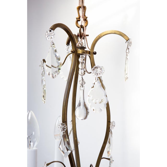 French Brass Chandelier with 3 Arms and Crystals, 1940s For Sale - Image 10 of 12