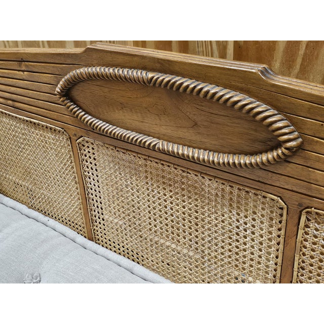 1920s A British Colonial Caned and Teak Bench Settee For Sale - Image 5 of 5