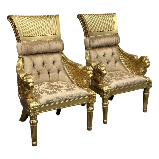 Homey Design Opulent Lion Head + Winged Arm Chairs, Pair For Sale