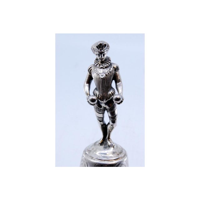 Silver Table Bell with Reliefs and Harlequin Figure For Sale - Image 3 of 9