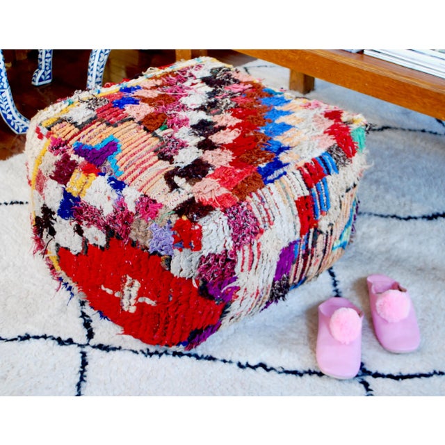 Boucherouite Rug One Of-A-Kind Pouf For Sale - Image 4 of 4