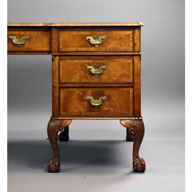 Gold Vintage Figured Walnut Pedestal Desk, 1920 For Sale - Image 8 of 12