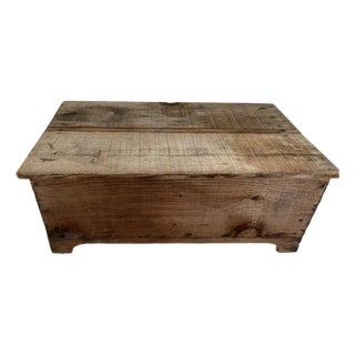 Antique Rustic Wooden Trunk – Primitive Handcrafted Blanket Chest For Sale