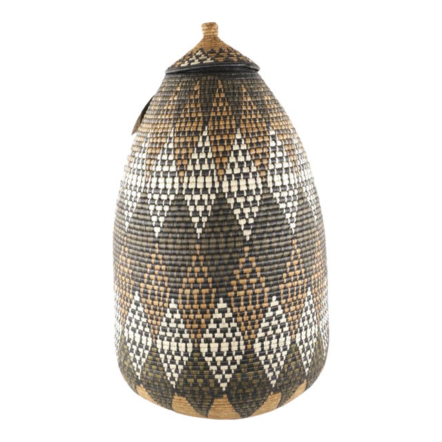 Large South African Contemporary Lidded Basket 33"x17" For Sale