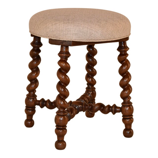 19th Century French Oak Upholstered Stool For Sale