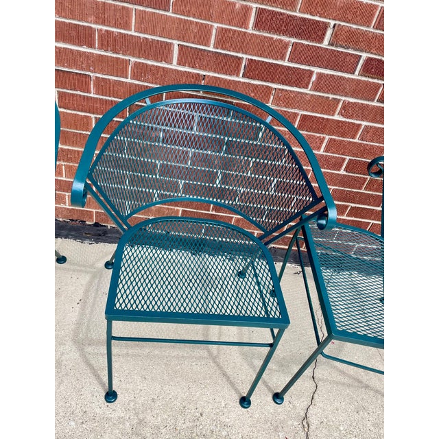 Mid-Century Modern 1960s Woodard Wrought Iron Patio Radar Atomic Set Table 4 Chairs, Attributed For Sale - Image 3 of 11