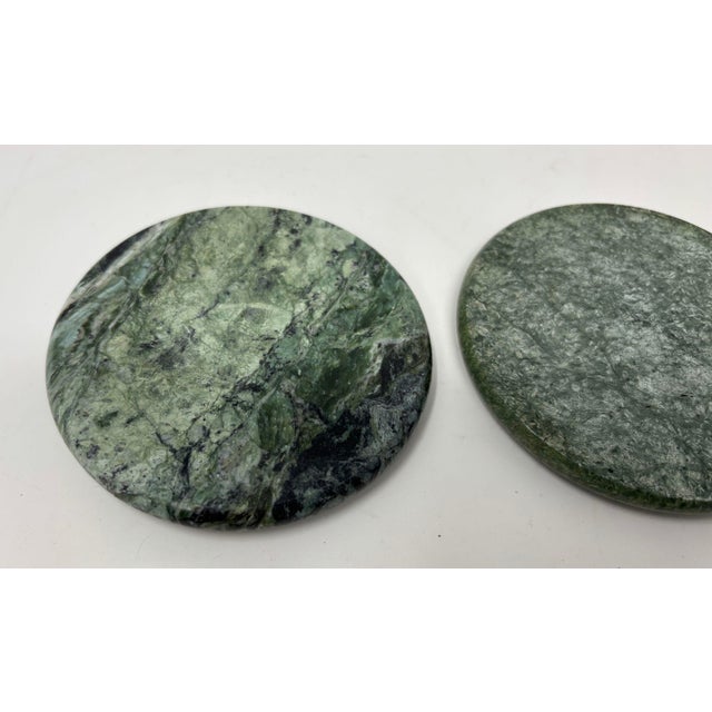 Stone Vintage Green Marble Coasters Set 5 Pieces Handmade in Italy Collectible 1970 For Sale - Image 7 of 8