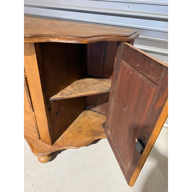 Antique Pine Serpentine Sideboard With Drawers and Cabinet Storage From England For Sale - Image 13 of 18