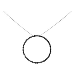 .925 Sterling Silver 4.0 Cttw Black Diamond Open Hoop Circle 18" Pendant Necklace (Black Color, I2-I3 Clarity) For Sale