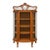 Antique Tiger Oak Curved-Glass China Cabinet With Carved Lion Motifs & Mirrored Crown For Sale