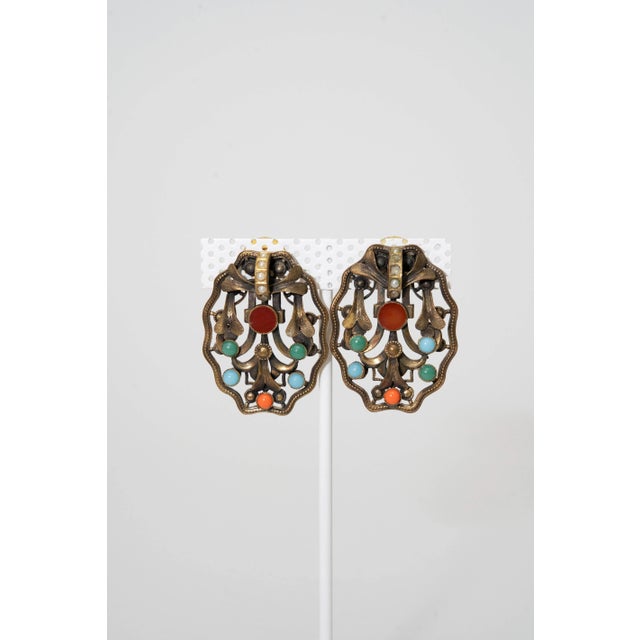 Vintage Art Nouveau Pendant Necklace and Earring Set With Semi Precious Stones For Sale In Miami - Image 6 of 8