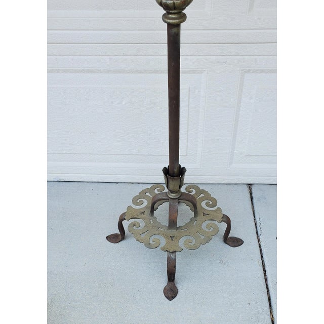 Pair of 1920s Antique Wrought Iron Torchiere Candelabras Floor Candle Stands For Sale - Image 4 of 12