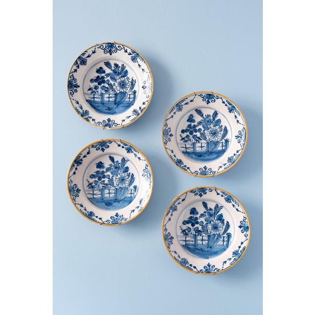 18th Century Dutch Delftware Blue and White Floral Plates, Set of 4 For Sale - Image 18 of 18