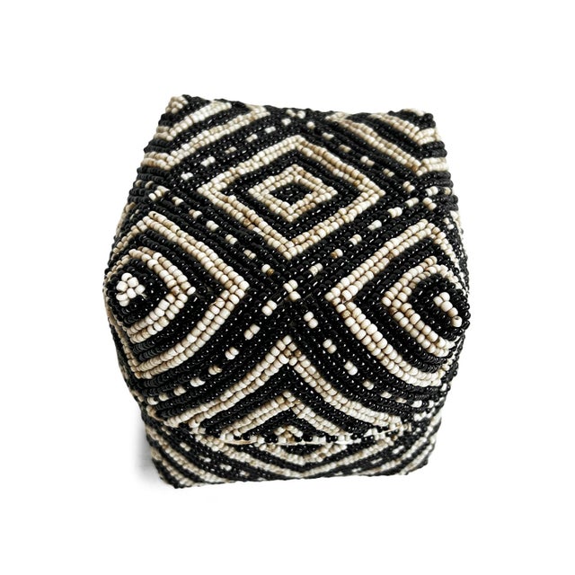 Modern Vintage Bamboo Beaded Black & Tan Box X-Small For Sale - Image 3 of 6
