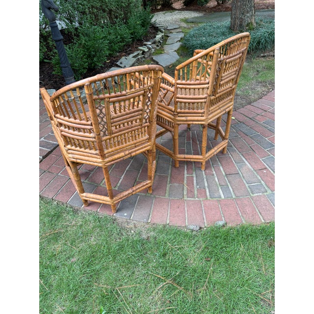 Tan Mid 20th Century Brighton Pavilion Bamboo Arm Chairs Pair by Thomasville For Sale - Image 8 of 11