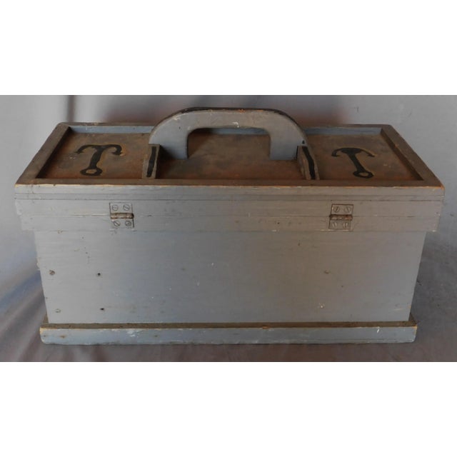 Vintage World War II Navy Sailors Box Uss La Salle 1943 Painted Tool Ditty Chest Warship Transport Gray Painted Signed For Sale - Image 4 of 8