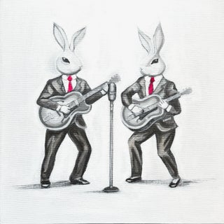 Fine Art Print of Whimsical Bunnies Playing the Guitar by Max and Alma For Sale