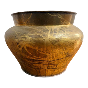 Antique Hand-Hammered Brass Vessel / Planter With Aged Patina