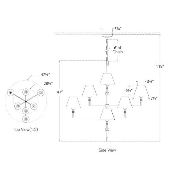 Transitional Alexa Hampton for Visual Comfort Signature Jane Large Offset Chandelier in Polished Nickel with Linen Shades For Sale - Image 3 of 3