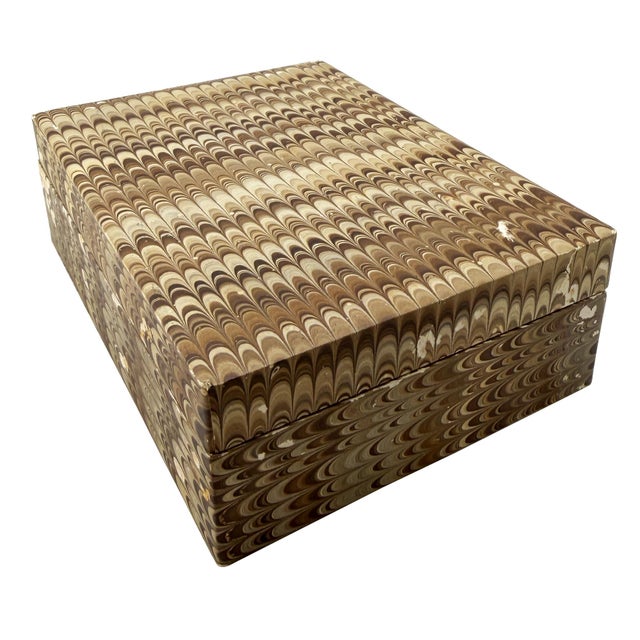 Vintage Brown Hand-Marbled Florentine Peacock Paper Wood Desk Box, Circa 1970 For Sale - Image 11 of 11