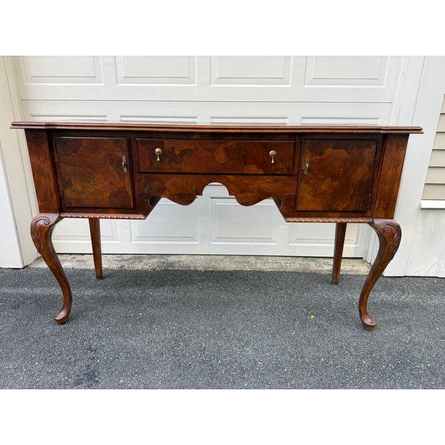 Vintage English Georgian Style Queen Anne Burled Wood Sideboard Credenza For Sale - Image 4 of 13
