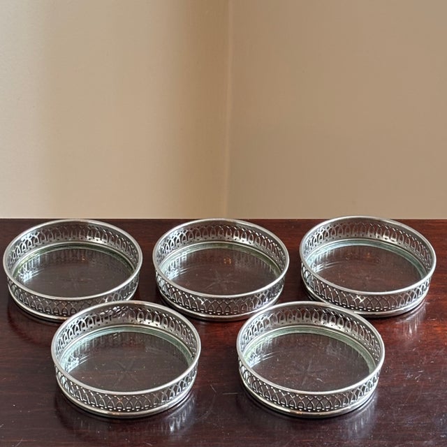 Mid-Century Silver-Plated Gallery Rim Glass Coasters – Set of Five For Sale In Baltimore - Image 6 of 10