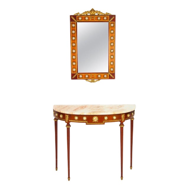 Ormolu & Porcelain Mounted Console Table & Mirror by Epstein, 20th Century, Set of 2 For Sale