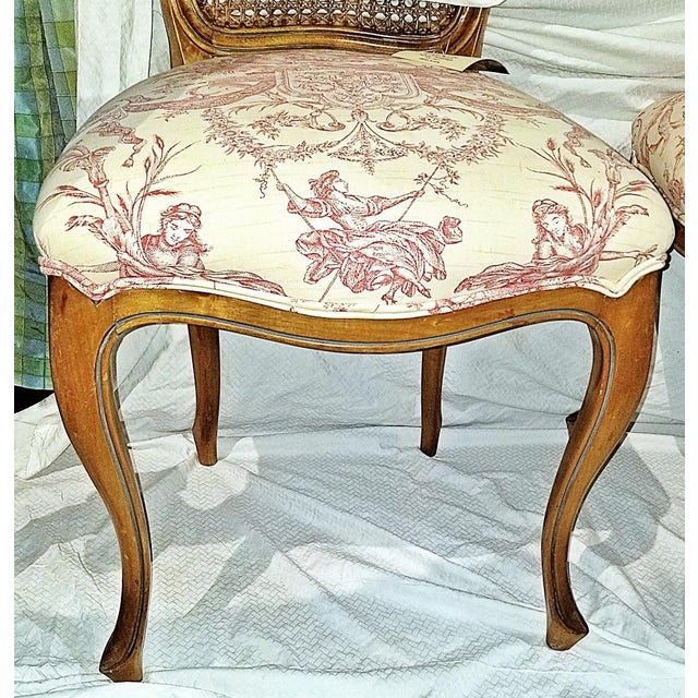 1920s French Balloon Back Caned Toile Dining Chairs- Set of 4 For Sale In West Palm - Image 6 of 10