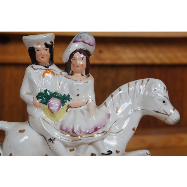 Ceramic Antique Staffordshire Going to Market Returning Home Horseback Figurines- Set of 2 For Sale - Image 7 of 12