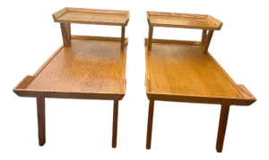Mid Century Modern Rare 1952 Lane Alta Vista Style No. 47 Two-Tier Oak End Tables – Pair