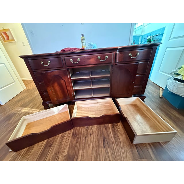 Shabby Chic Pennsylvania House Solid Cherry Wood 12 Drawer Triple Dresser W/Middle Privacy Cabinet,brass Handles For Sale - Image 3 of 16