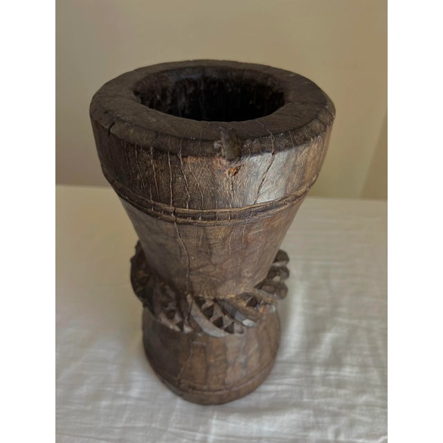 Indian Vintage Wooden Indian Mortar No2 For Sale - Image 3 of 6