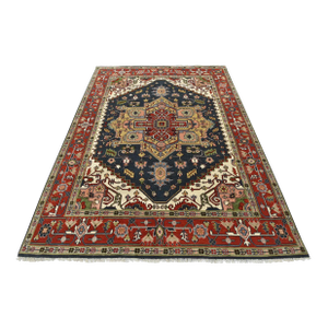 Heriz Rug 8’11” X 11’9” Blue Wool Tribal Hand-Knotted Oriental Carpet