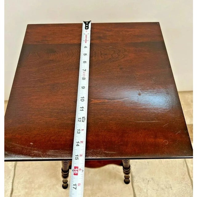 1910s Antique Victorian Square Table With Bottom Shelf Two Tier Solid Mahogany For Sale - Image 10 of 10
