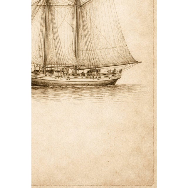 Brown Antique Schooner Sail Study, Minimalist Nautical Art Print, 24″ × 36″ For Sale - Image 8 of 9
