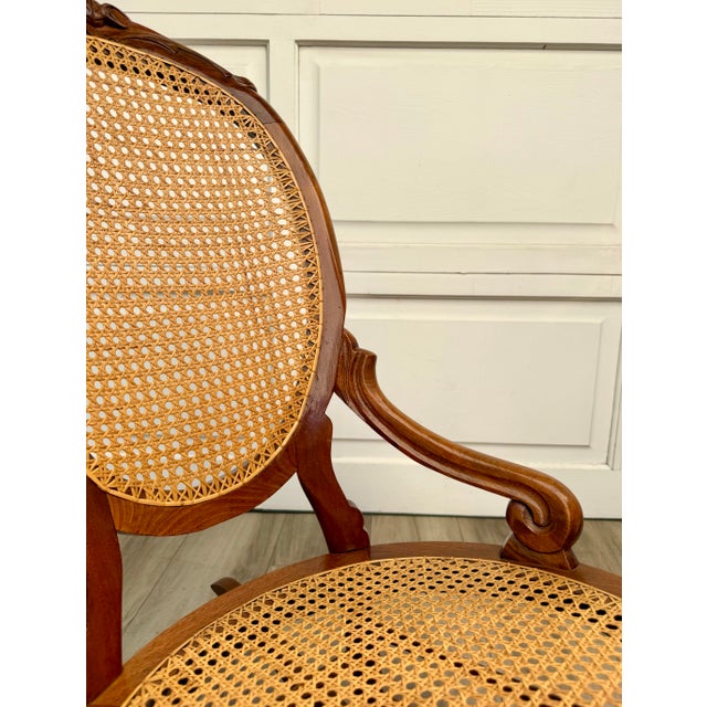 Victorian Antique Victorian Carved Wood Hand-Caned Rocking Chair For Sale - Image 3 of 17