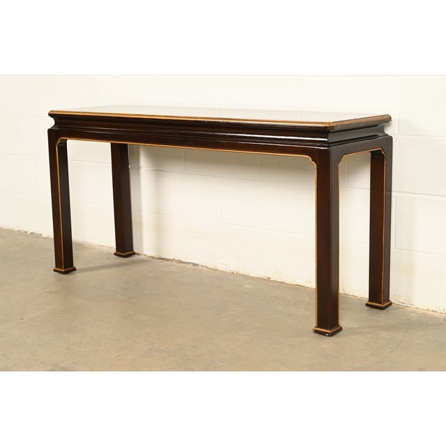 Chinoiserie Henredon Hollywood Regency Chinoiserie Mahogany Hand-Painted Console Table With Bird Motif | Circa 1980s For Sale - Image 3 of 16