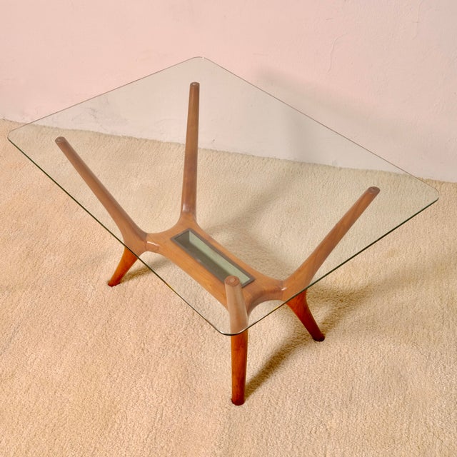 Wood Coffee Table with a Glass Top, Italy, 1950s For Sale - Image 7 of 16