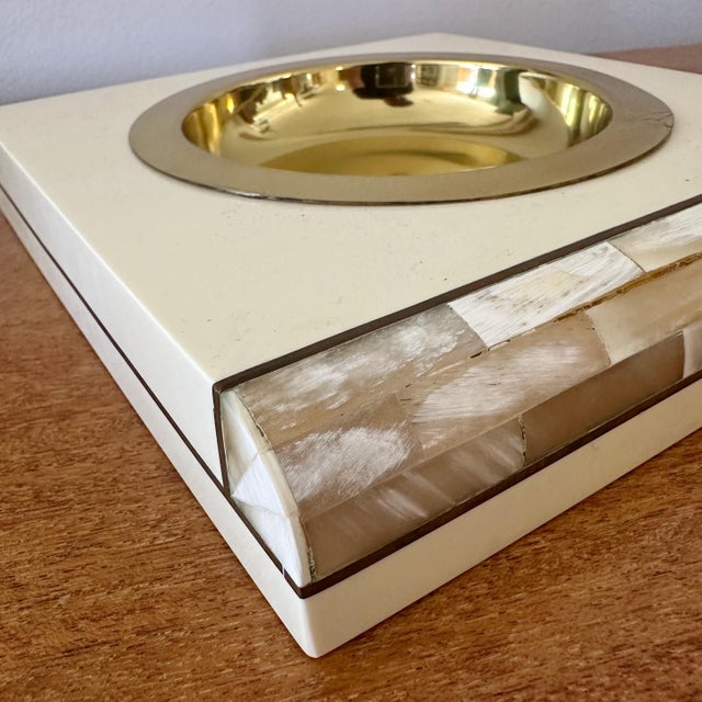 Mid-Century Modern Italian Lacquered Tessellated Horn and Brass Catch-All, 1980s For Sale - Image 3 of 7