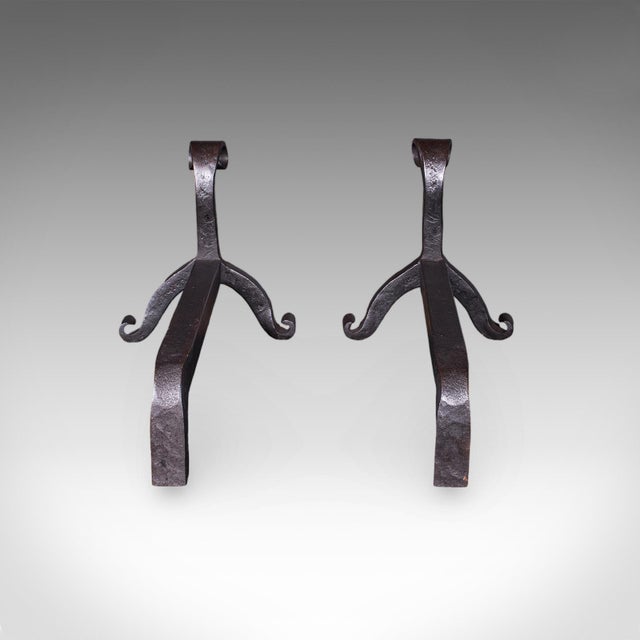 Victorian Pair of Antique Firedogs, English, Estate Made Wrought Iron, Andirons, Victorian For Sale - Image 3 of 10