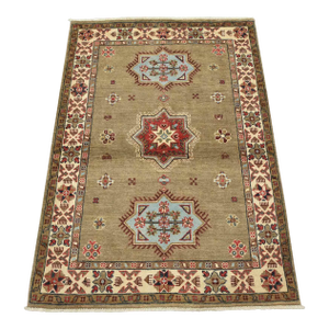 Kazak Rug 3’3” X 4’9” Brown Wool Tribal Hand-Knotted Oriental Carpet