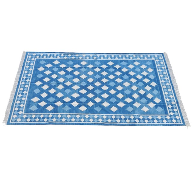 Handmade Cotton Star and Gingham Rug 10x14 For Sale - Image 9 of 11