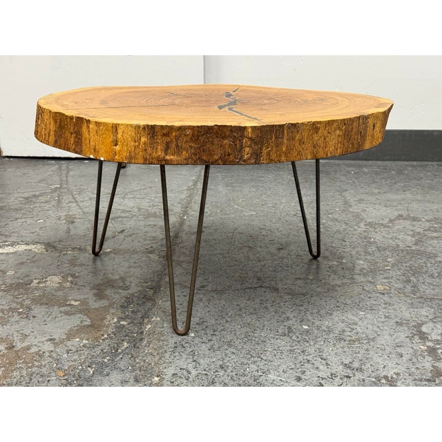 Industrial Live Edge Wood Slab Coffee Table For Sale - Image 3 of 12