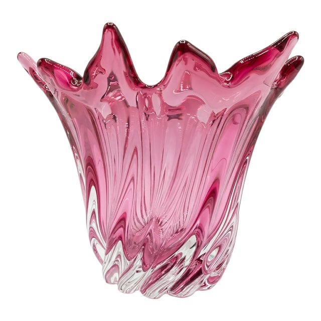 Mid-Century Czech Cranberry Pink Art Glass Vase by Josef Hospodka for Chribska For Sale