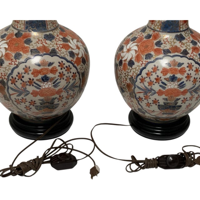 Ceramic Antique Japanese Imari Porcelain Baluster Vase Table Lamps Late Meiji Taisho - a Pair For Sale - Image 7 of 12